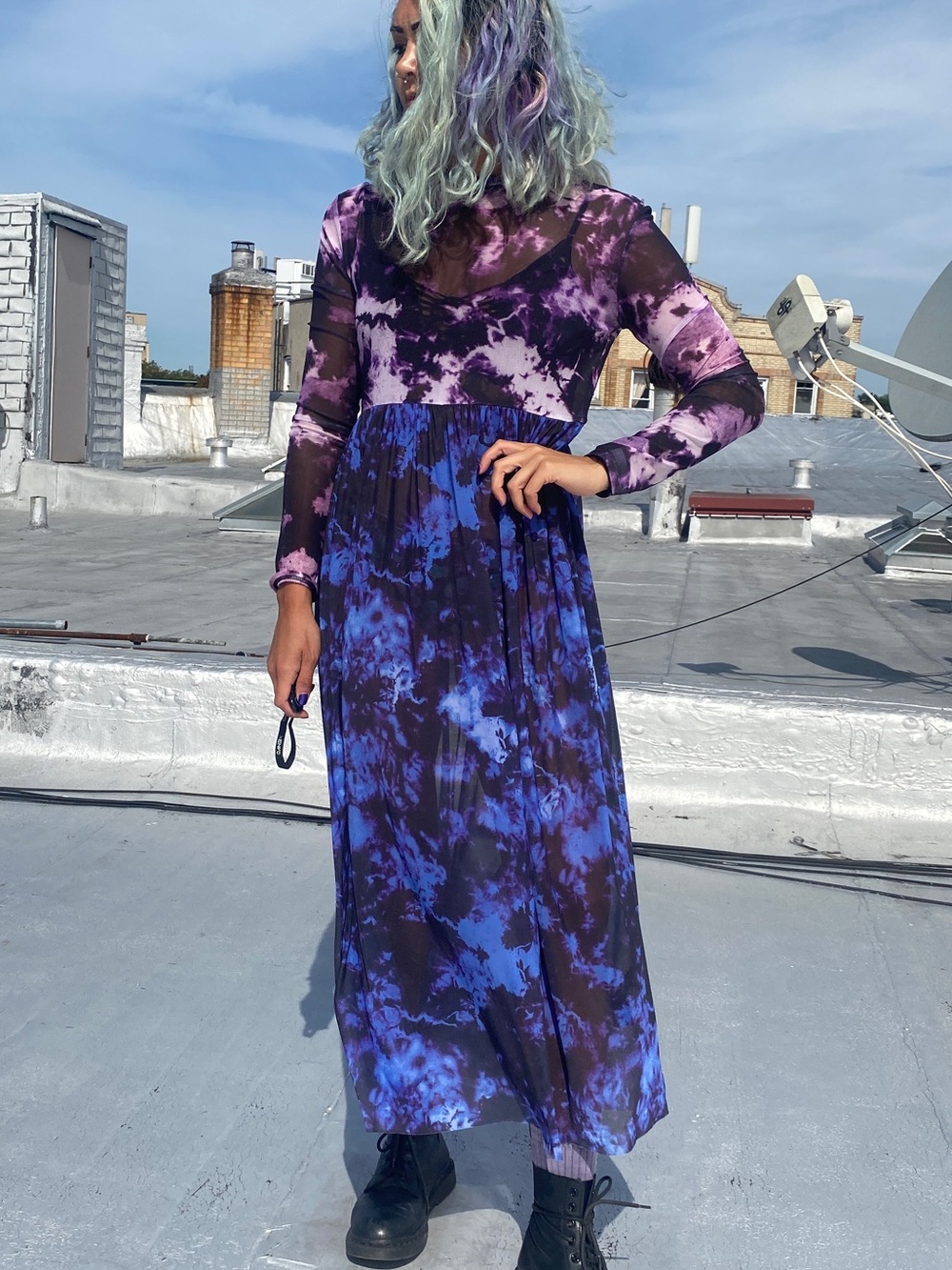 ASOS Purple and Blue Tie-Dye Mesh Maxi Dress